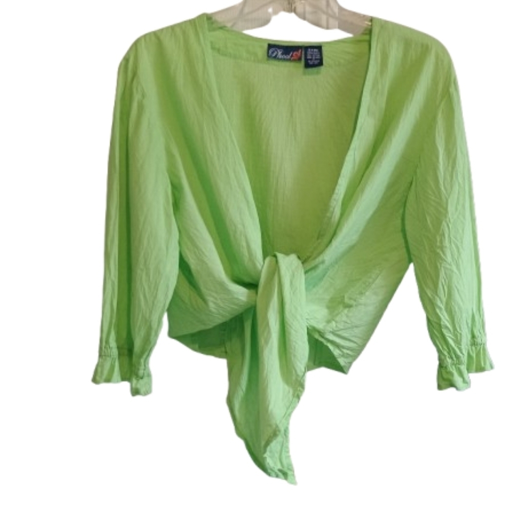 Phool‎ Green Tie Front Blouse Women’s Small Boho Cotton Gauze Top India...